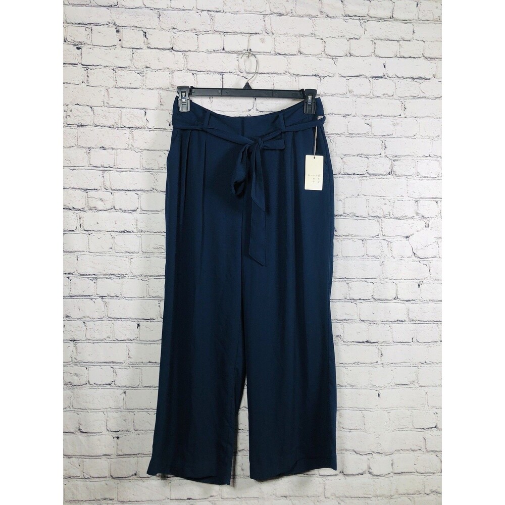 A New Day Women’s Navy Blue Wide Leg Zip Fly Tie Waist Pockets Crop Pants Sz 10